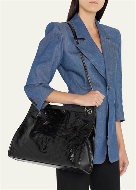 niki medium ysl shopper tote bag in crinkled leather|ysl niki small shoulder bag.